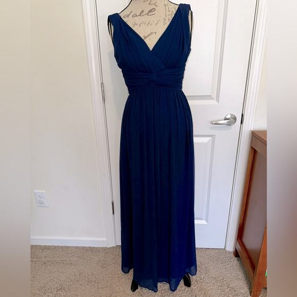 Donna Morgan Women’s sz 4 Julie Twist-Waist Silk Chiffon Gown Midnight Navy - Picture 2 of 10